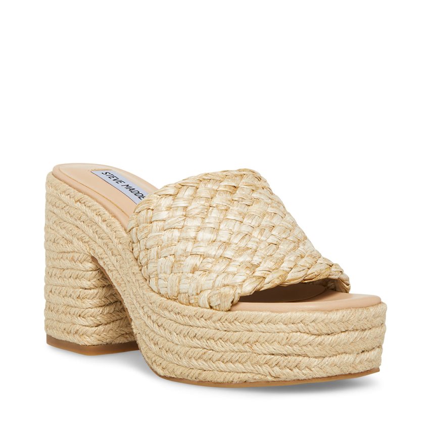 Beige Steve Madden Atlantic Raffia Women's Platform Sandals | PH 8415PIN